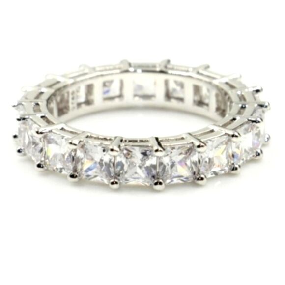 Sterling Silver CZ Princess Cut Eternity B… - Picture 1 of 4